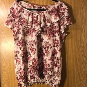 Pink and white Floral Blouse